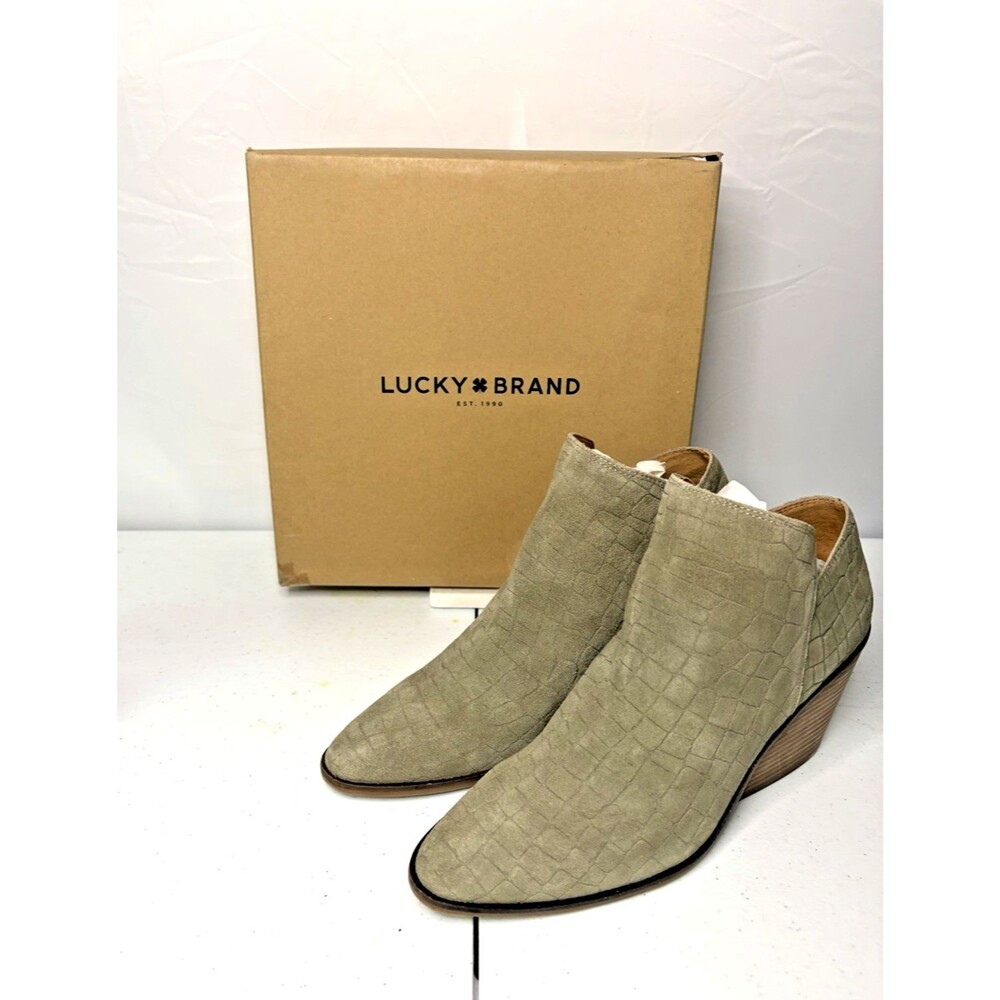 Lucky Brand Saucie Embossed Croc Suede Ankle Booties Size 11M New in Box
